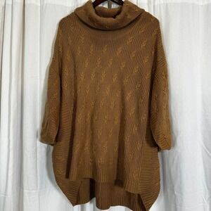 Boutique Plus Women's Brown Cable Knit‎ Turtleneck Poncho Sweater 2X 3X Cozy